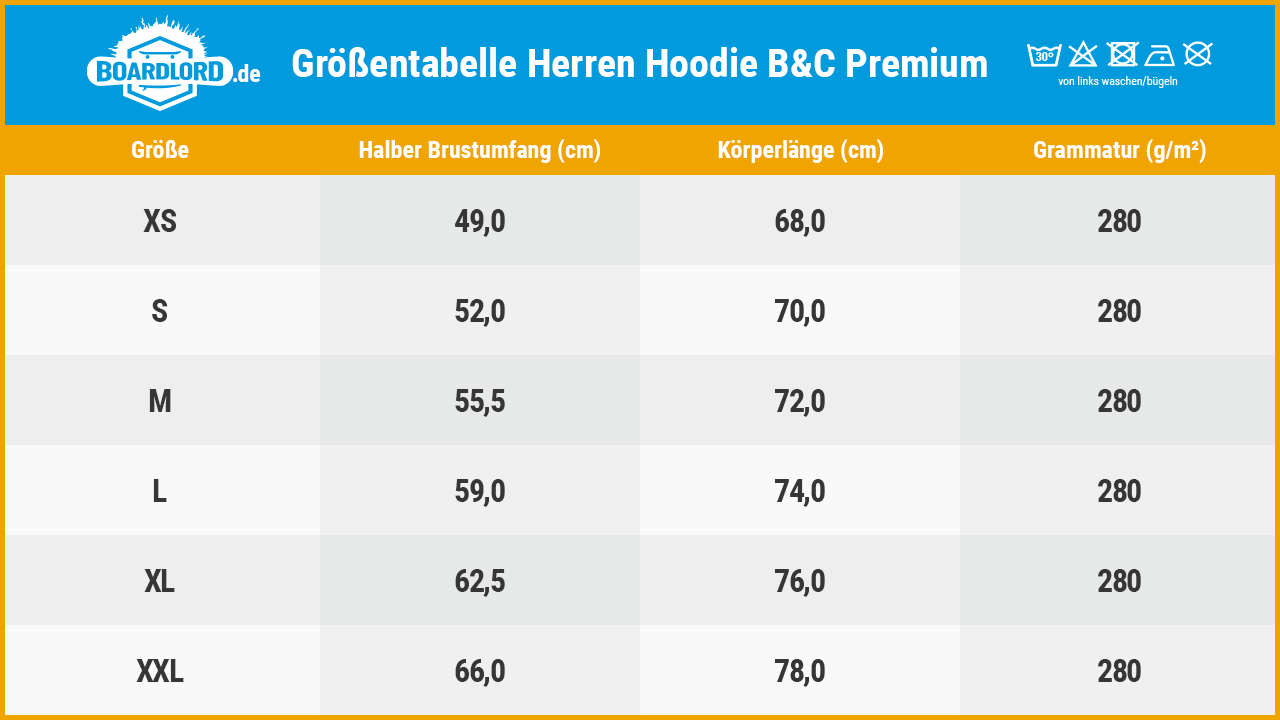 hoodie herren premium groessentabelle